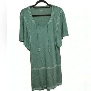 Garnet Hill Organic linen Embroidered dress green Xsm boho natural summer dress